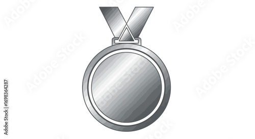 Silver Medal with Ribbon: Blank Award Illustration.