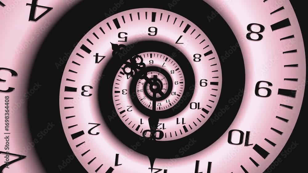 Infinite Spiral Clock Droste Effect Time Distortion Pink Black Numbers ...