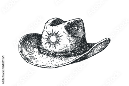 Engraved Sun Motif Cowboy Hat Image