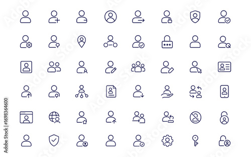 User Account Icon Set, Linear Profile Avatar Login Password Access, Editable Stroke Username Authentication Identity Security, Web Network Registration Digital Interface Vector Illustration