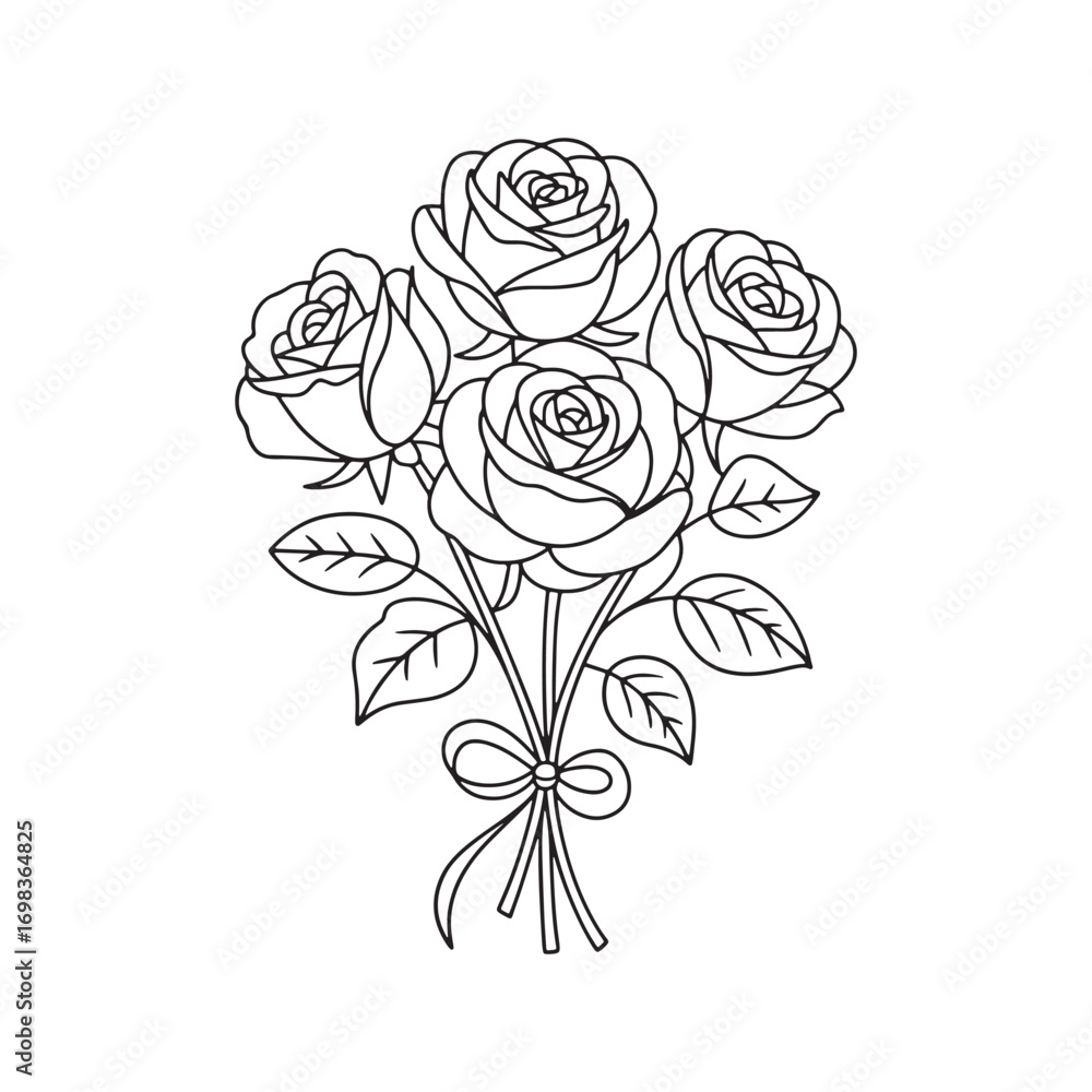 custom made wallpaper toronto digitalElegant Rose Bouquet Line Art Illustration Featuring Classic Floral Design and Graceful Composition for a Timeless Aesthetic