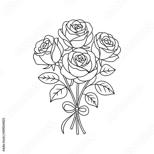 Wallpaper Mural Elegant Rose Bouquet Line Art Illustration Featuring Classic Floral Design and Graceful Composition for a Timeless Aesthetic Torontodigital.ca