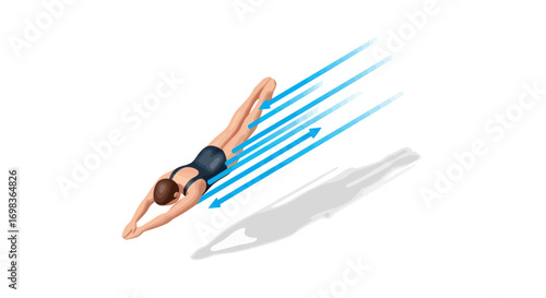 Dynamic Female Swimmer in Streamlined Dive Position.
