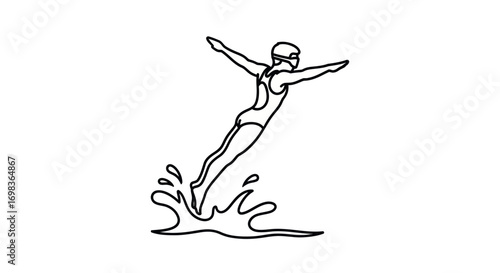 Line drawing of a female diver entering water.