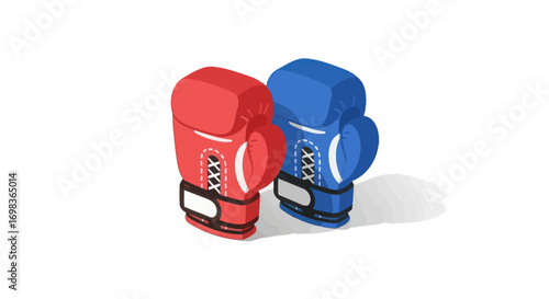 Pair of Red and Blue Boxing Gloves Isometric View.