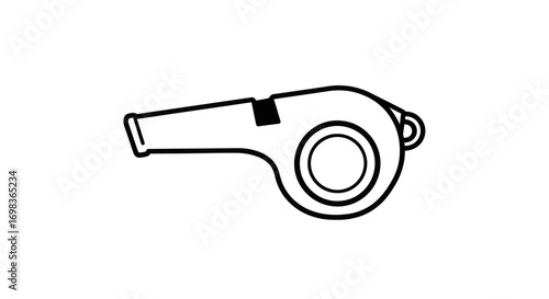 Simple Black and White Outline Illustration of a Whistle.