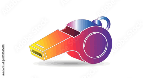 Colorful gradient sports whistle illustration with a metallic sheen and 3D effect.