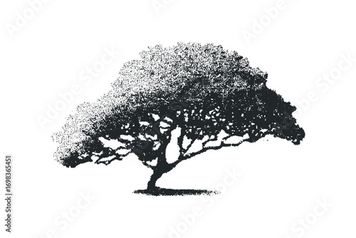 Stippled Silhouette of a Sprawling Tree on Transparent Background