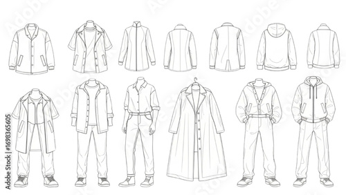CAD Fashion Boys Outline Vector Templates | Version 02 Apparel Flat Sketch Set