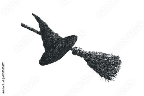 Stylized Witch Broomstick Flying on Transparent