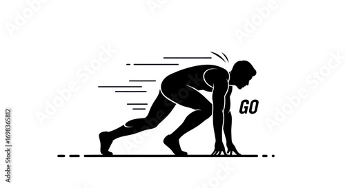 Silhouette of a Runner in Starting Position Ready to Go.