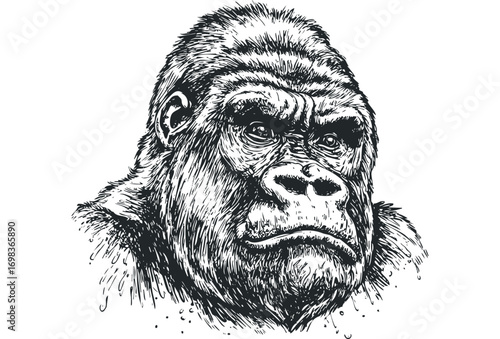 Sketch of a Gorilla Head on Transparent Background