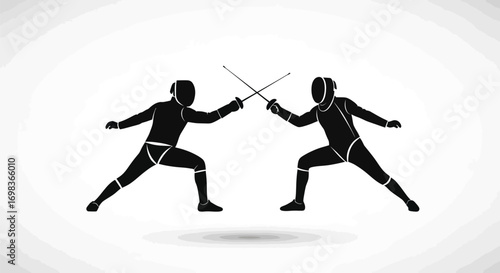 Fencing Duel: Two Silhouette Figures Engaged in Foil Combat.