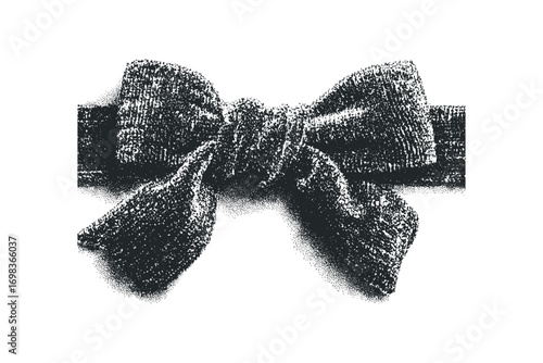 Textured black bow tie, stippled vintage accessory