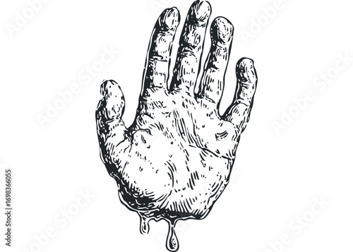 Drawing of a melting hand dripping liquid, graphic style