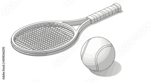 Tennis Racket and Ball Simple Illustration.