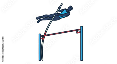 Athlete Soaring Over High Jump Bar with Pole Vaulting Pole.