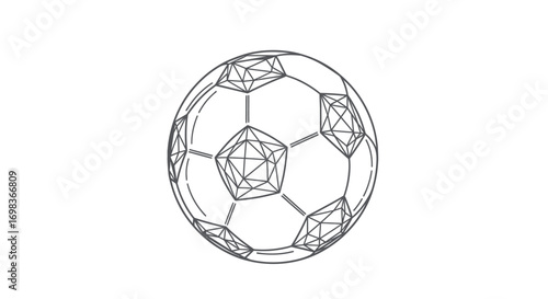 Wireframe Soccer Ball Illustration with Geometric Polygons.