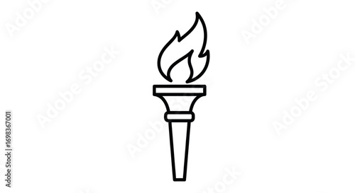 Black Outline Icon of a Classic Torch with a Burning Flame.