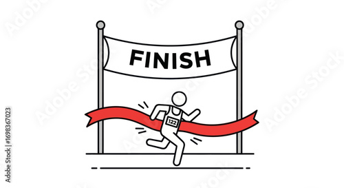 Runner Crossing Finish Line with Red Ribbon.