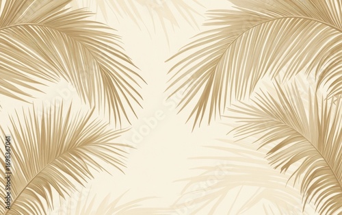 Stylish design featuring golden palm leaves against a light beige background, ideal for tropical themes and summer vibes.