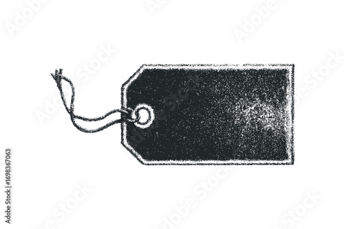 Grungy rectangular gift tag with string on transparent background