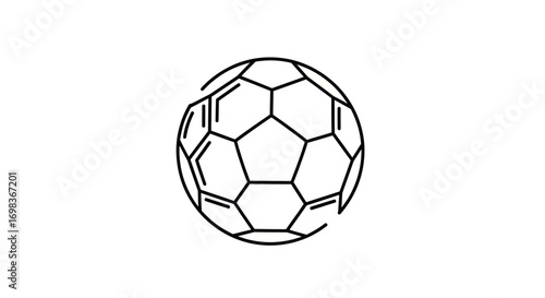 Simple Line Art Illustration of a Soccer Ball with Pentagons and Hexagons.