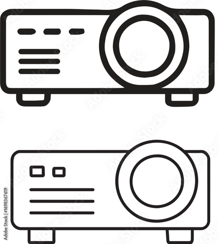 Minimalist Projector Icons – Line Art Multimedia and Presentation Symbols