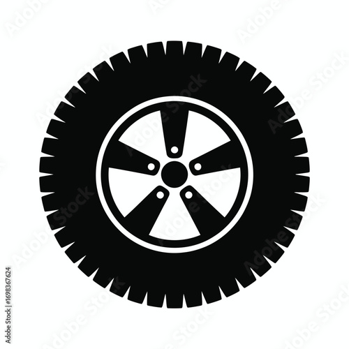 Black and white vector illustration of a tire and wheel for vehicle graphics silhouette vector illustration white background