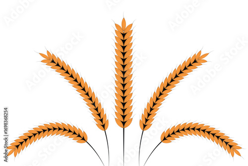 Gold wheat silhouette collection. Wheat or rice icon symbol vector illustration. Wheat grains wreath. Golden wheat stalks, perfect for harvest, farm, or food related designs. eps 10