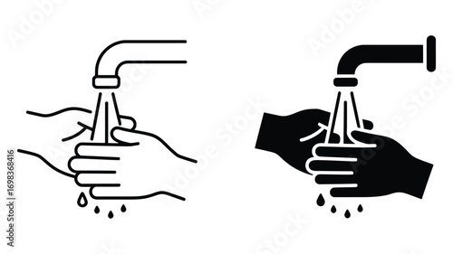 Vector art of hand washing vector icon set simple line and solid fill style hygiene, healthcare and medical concept