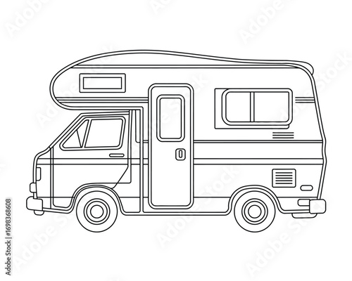 Scalable vector line art illustration of a classic camper van for eps file type silhouette vector illustration white background