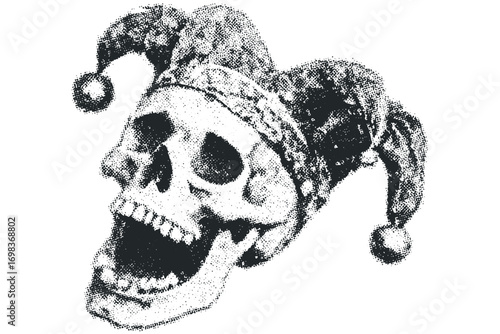 Jester skull with open mouth and bobble hat