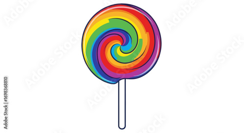 Colorful Swirl Lollipop with Rainbow Stripes and Stick.