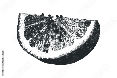 Monochromatic segment of a ripe citrus fruit with seeds