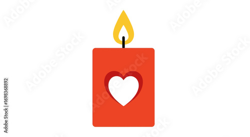 Simple Red Candle with Heart Symbol.