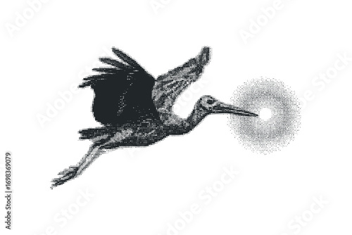 Stork in Flight Halftone Style Isolated