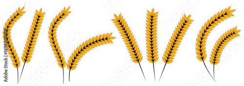 Gold wheat silhouette collection. Wheat or rice icon symbol vector illustration. Wheat grains wreath. Golden wheat stalks, perfect for harvest, farm, or food related designs. eps 10