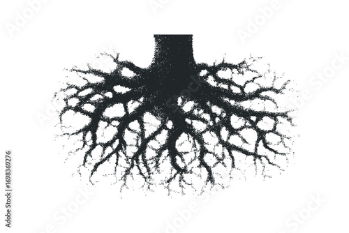 Detailed black tree roots with granular texture