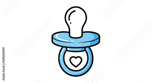 Blue baby pacifier with heart detail.
