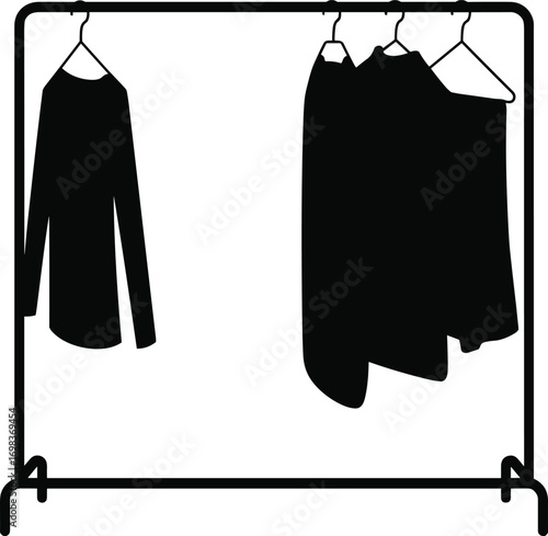 Clothes hanging on rack, clothing rack with hangers, apparel storage, wardrobe organization, fashion display, garment rack, hanging shirts, minimalist design