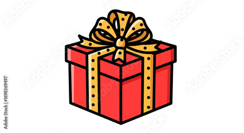 Red Gift Box with Gold Ribbon and Bow.