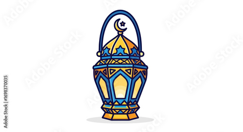 Ornate Islamic Lantern with Crescent Moon and Star Finial.