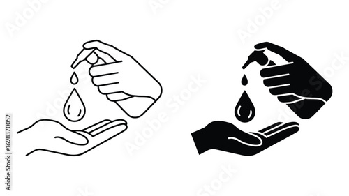 Vector art of hand sanitizer icon symbol of hygiene and health care liquid soap bottle with drop vector illustration of washing hands