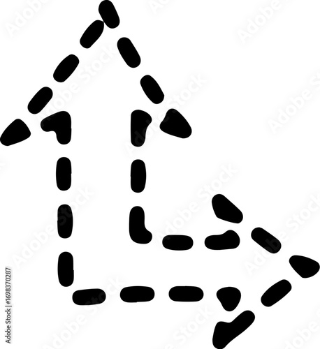 A hand drawn dashed arrow icon pointing up then right
