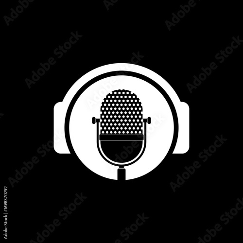 Podcast or Radio Logo icon isolated on black background