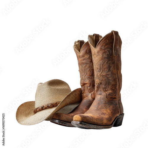 cowboy boots and hat [Transparent Background PNG]