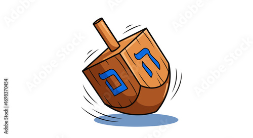 Wooden Dreidel Spinning with Hebrew Letters for Hanukkah Celebration.