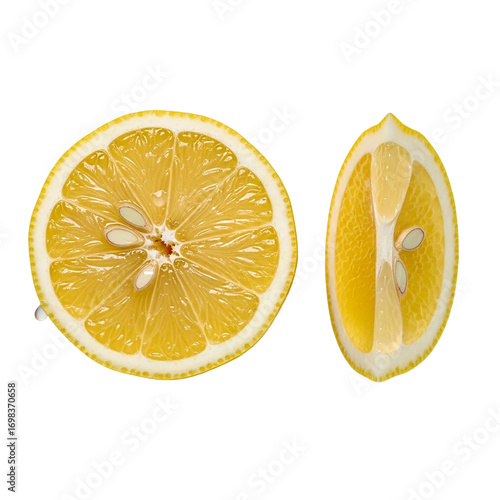 Fresh Cut Lemon Slices Close Up Detail Citrus Fruit Still Life Yellow Sour Food Photography on transparent background