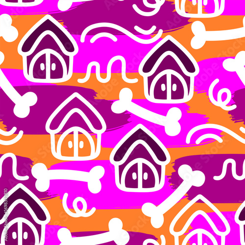 Dog Bone vector dog paw doodle Seamless pattern. Packaging paper design, pet food accessories package.